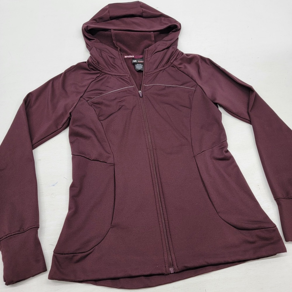 SPYDER JACKET WOMENS SZ‎ S MAROON WORKOUT RUNNING JACKET LONG SLEEVE FITTED EUC - Picture 2 of 9